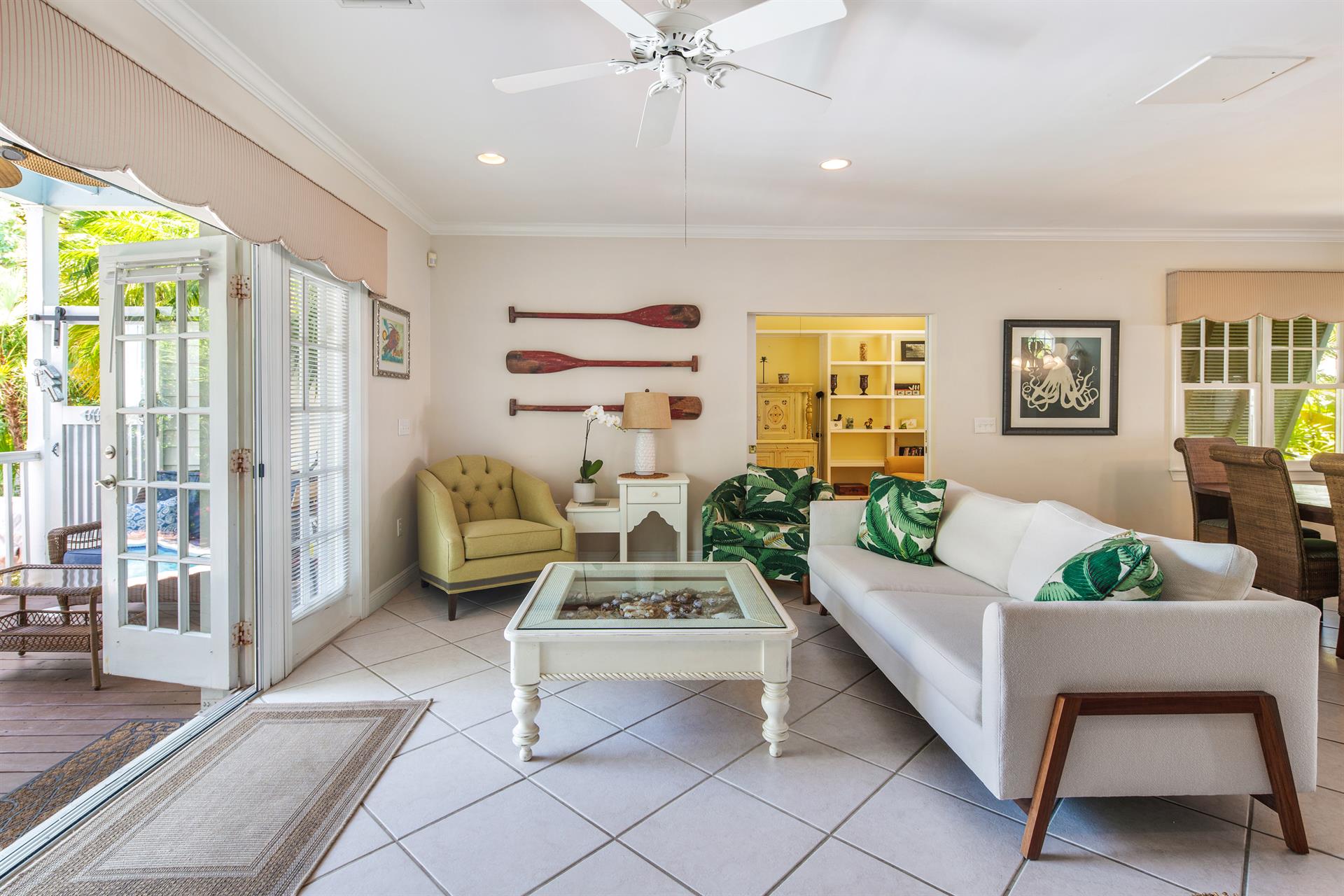 A view of the study with pocket doors.