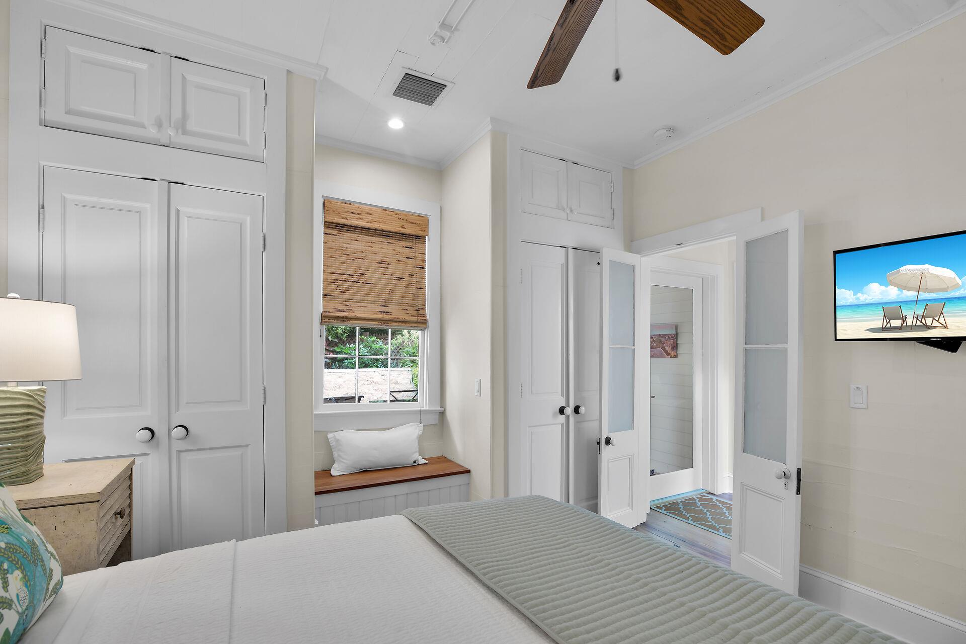 Queen bedroom has two closets for storage