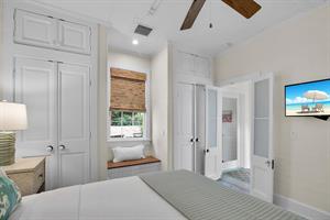 Queen bedroom has two closets for storage