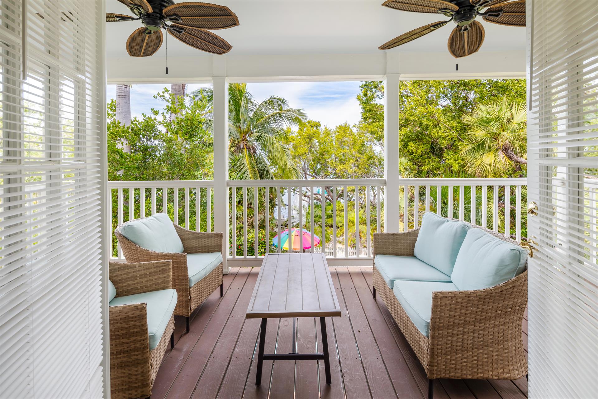Enjoy your morning coffee on the private rear balcony.