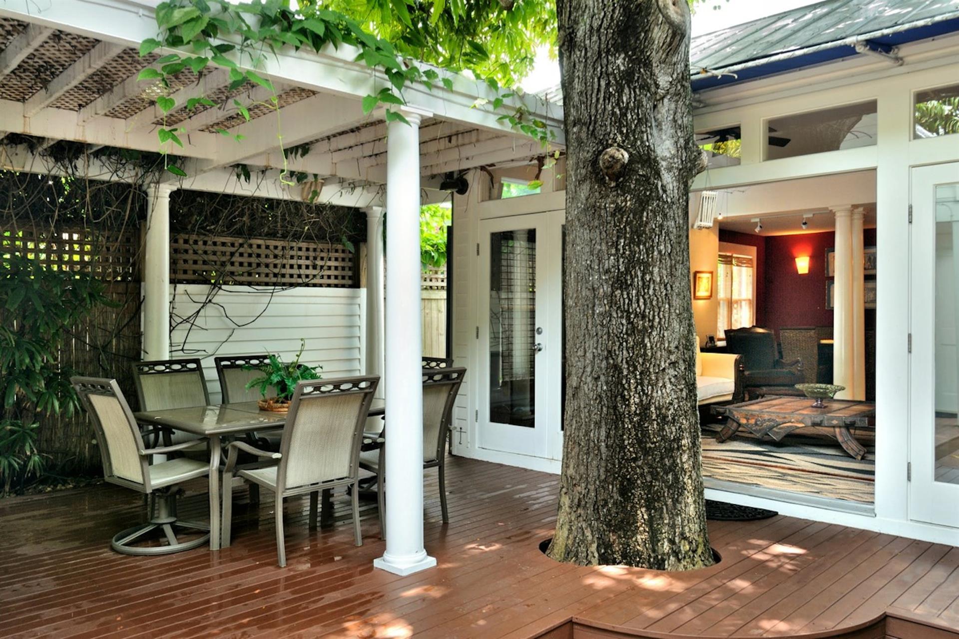 Dine outdoors under the shaded loggia.
