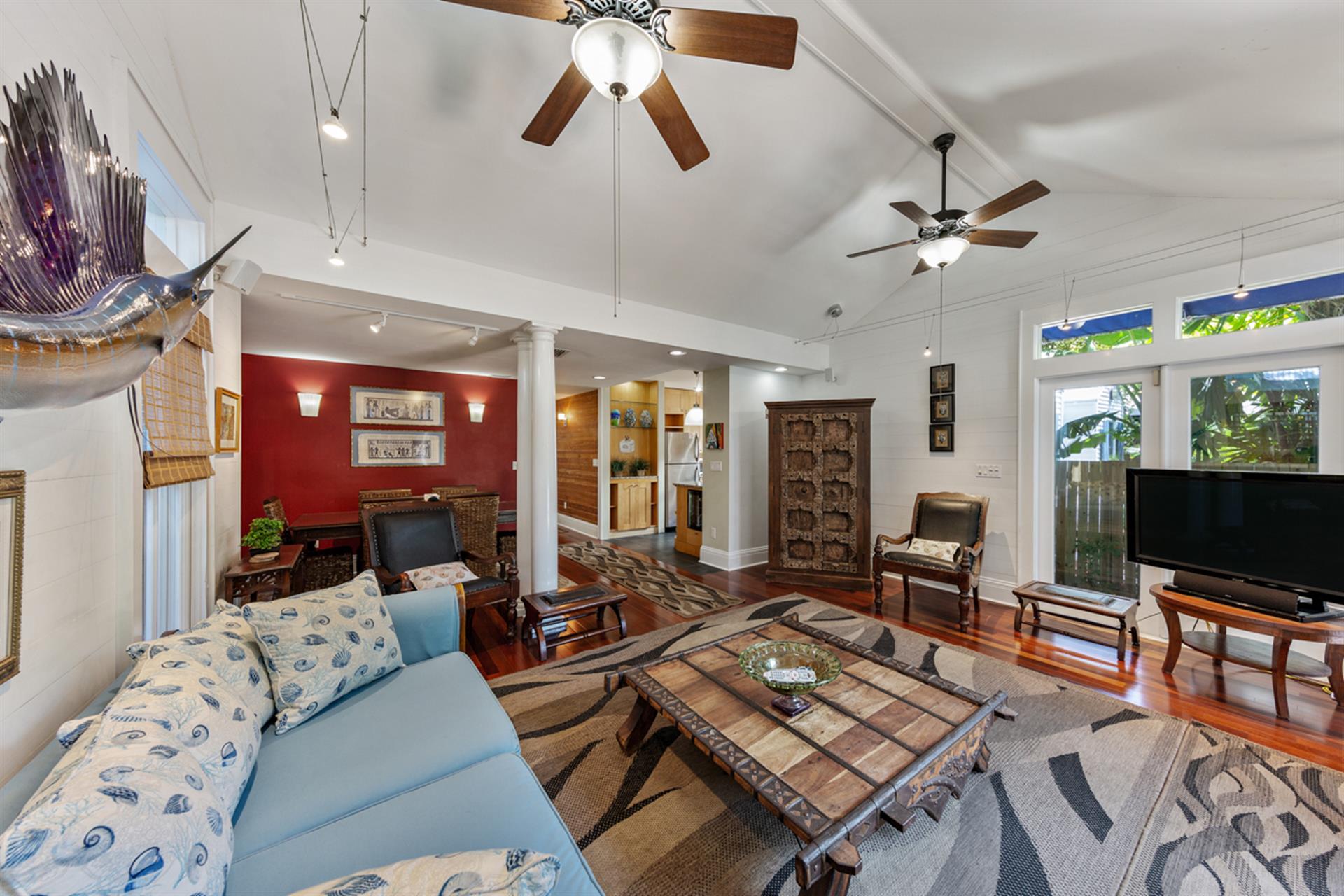 Stylish living room with  furnishings and flat screen TV.