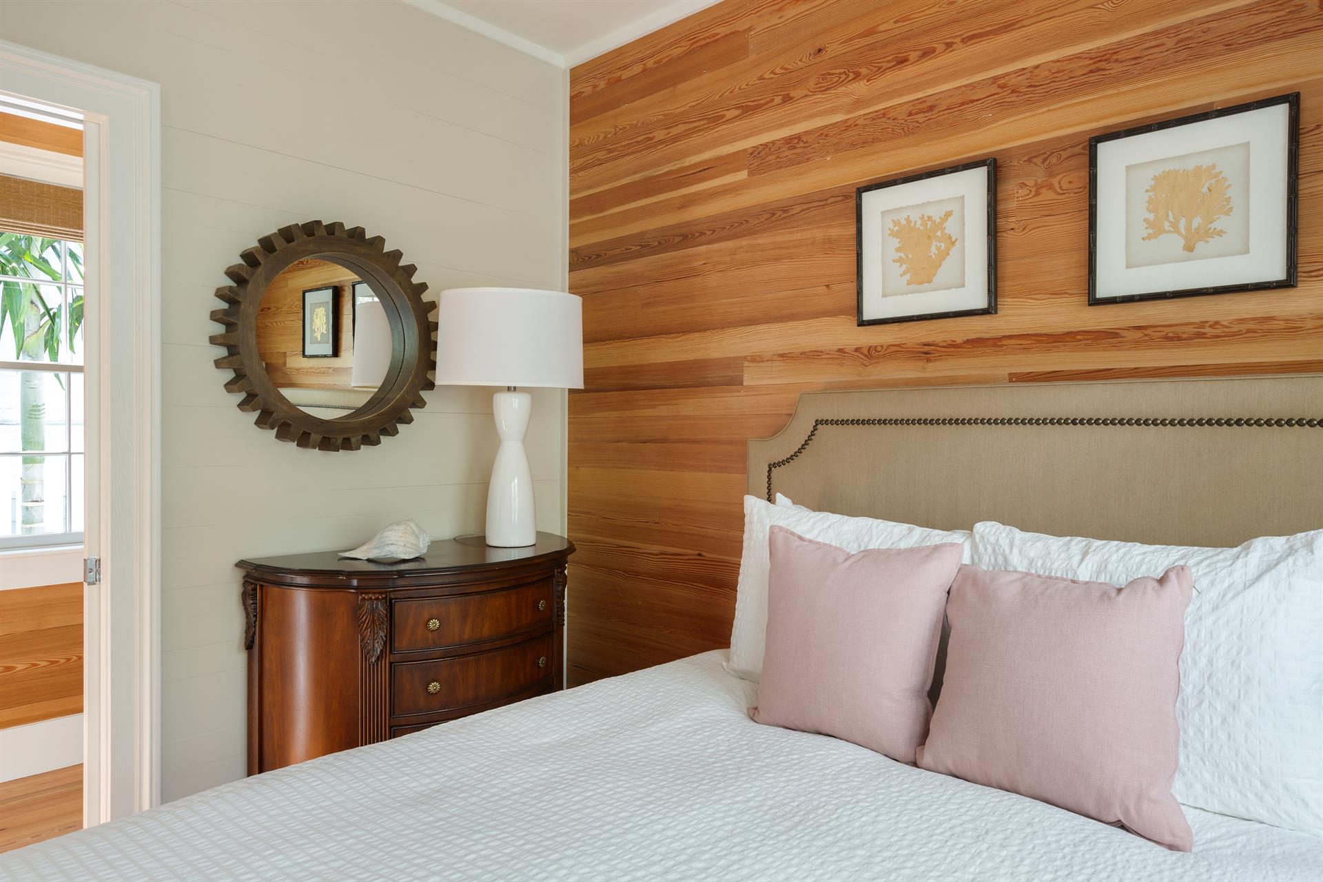 Luxury linens, quiet, soothing decor will make your sleep sweet.