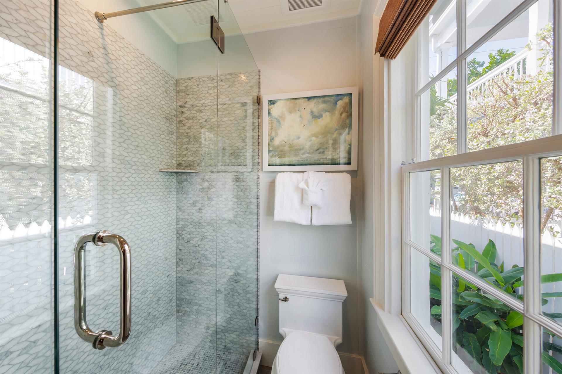 Youll love showering in this glass walkin shower