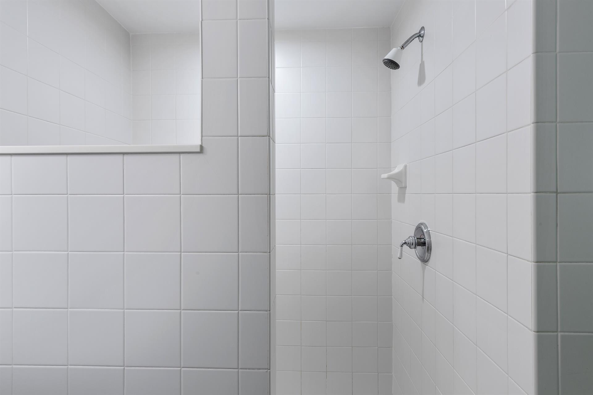 Tiled walkin shower will be a delight after a day in the sun