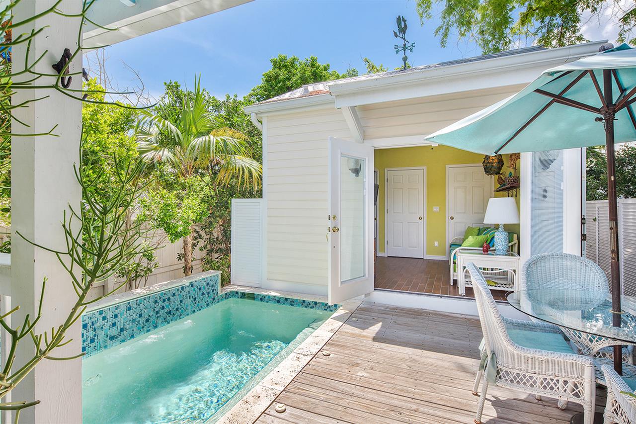 Bright and cheery pool house.