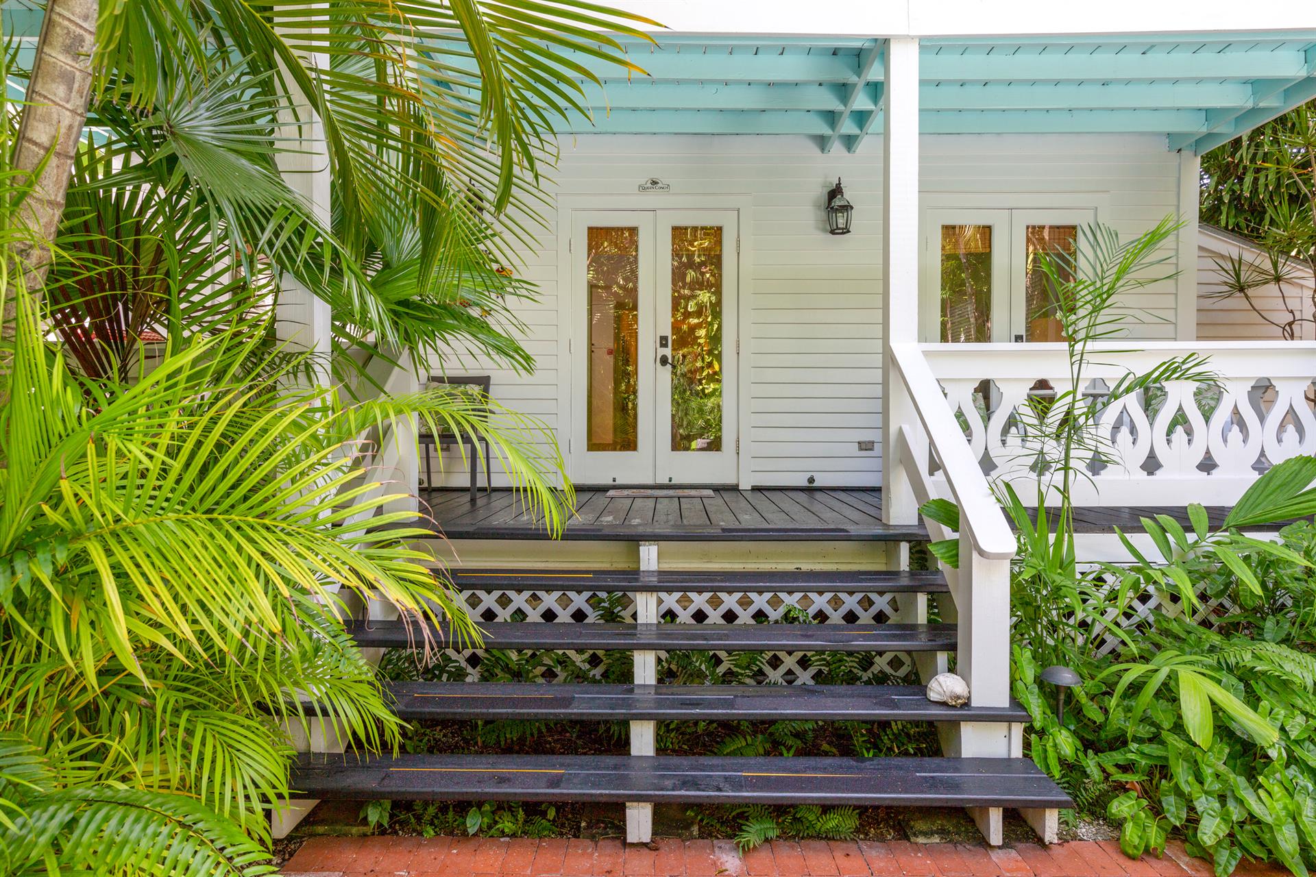Back deck with doors to living area.