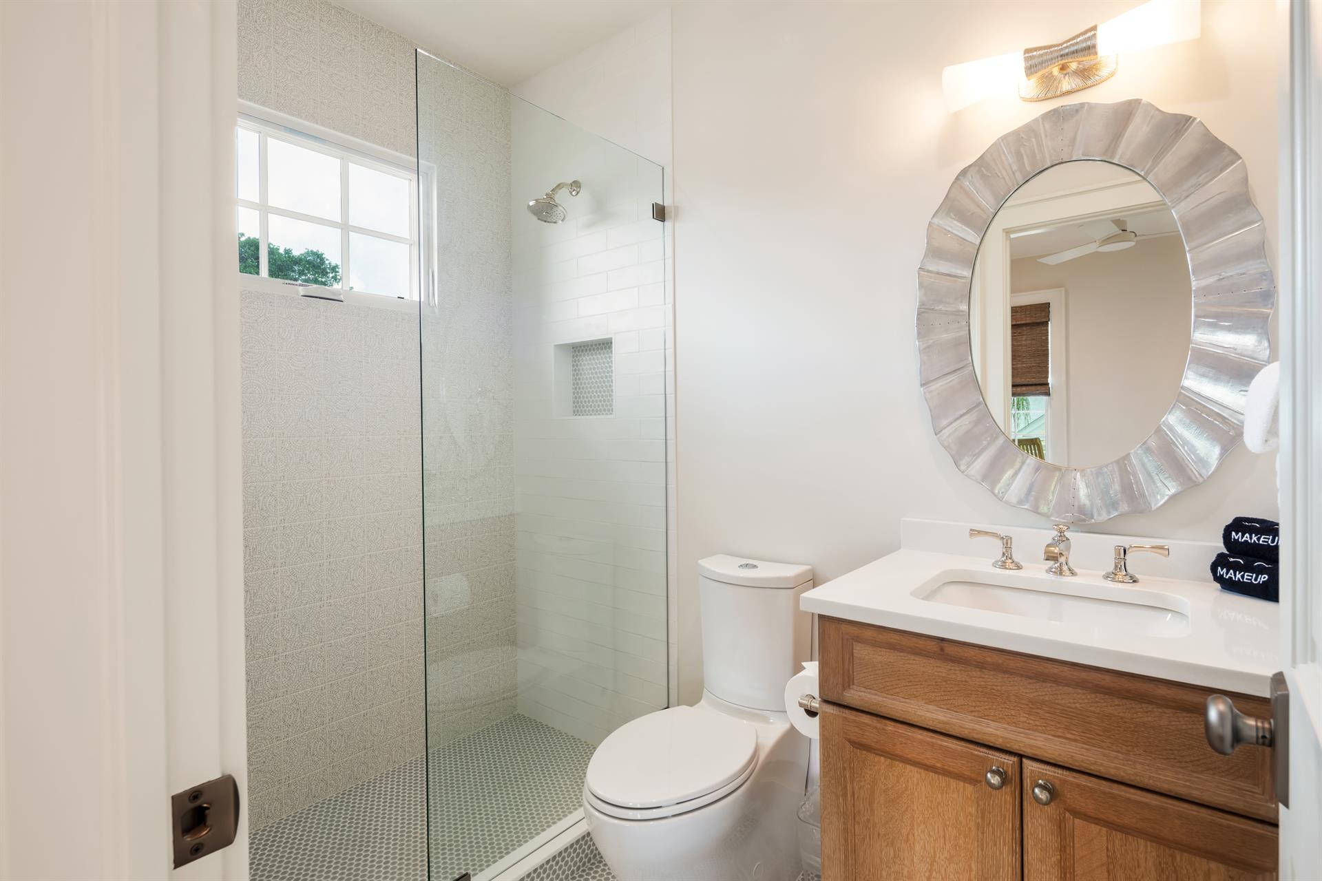 Glass walkin shower in guest bath