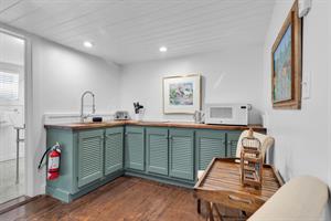 Kitchenette with microwave, sink and small cooktop