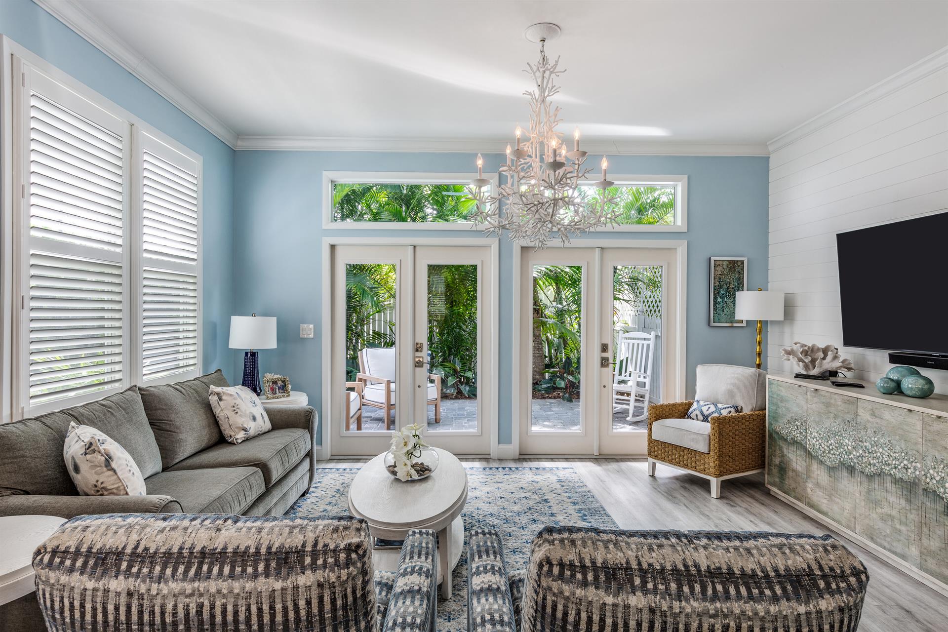 Just steps to the lush patio.