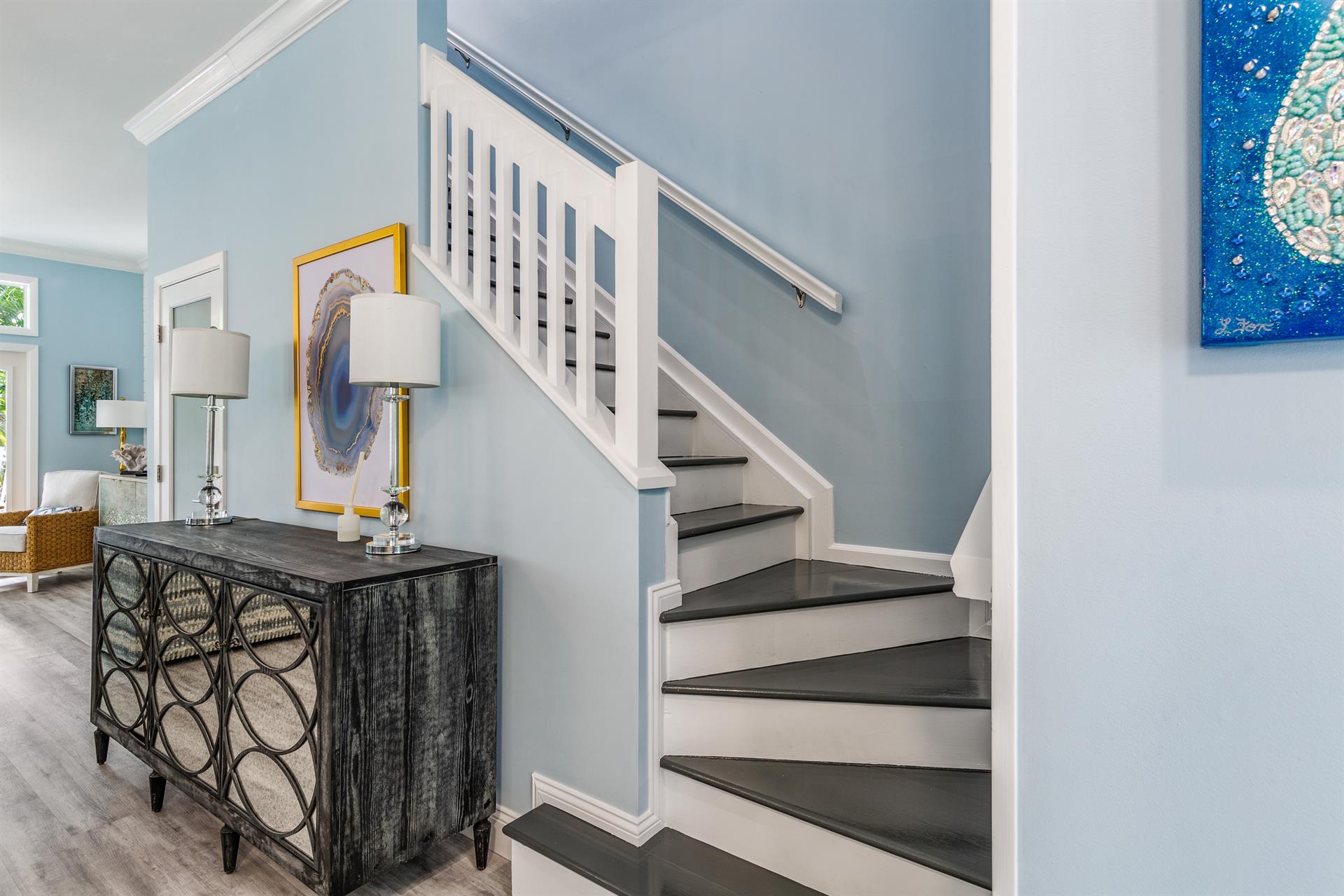 Stairs lead to another luxurious level