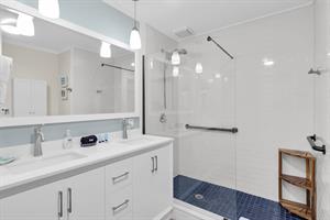 First floor bath with double sinks and walk in shower