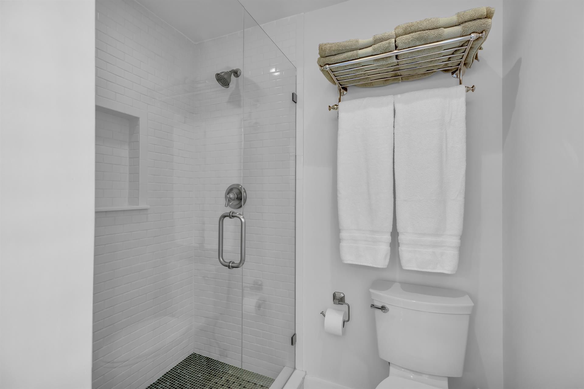 Glass walk in shower in first floor ensuite