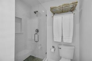 Glass walk in shower in first floor ensuite