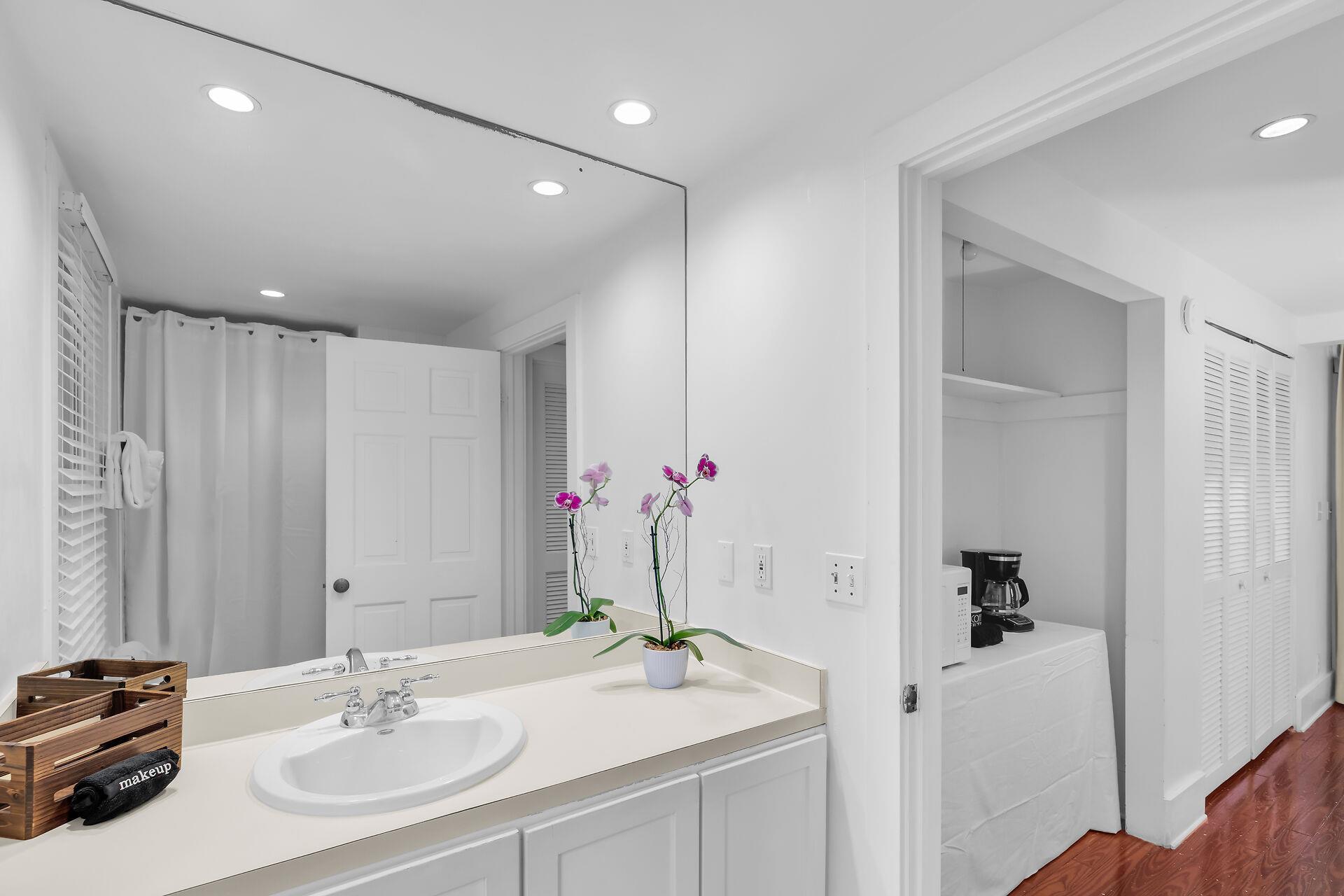 Vanity with plenty of room for your things.