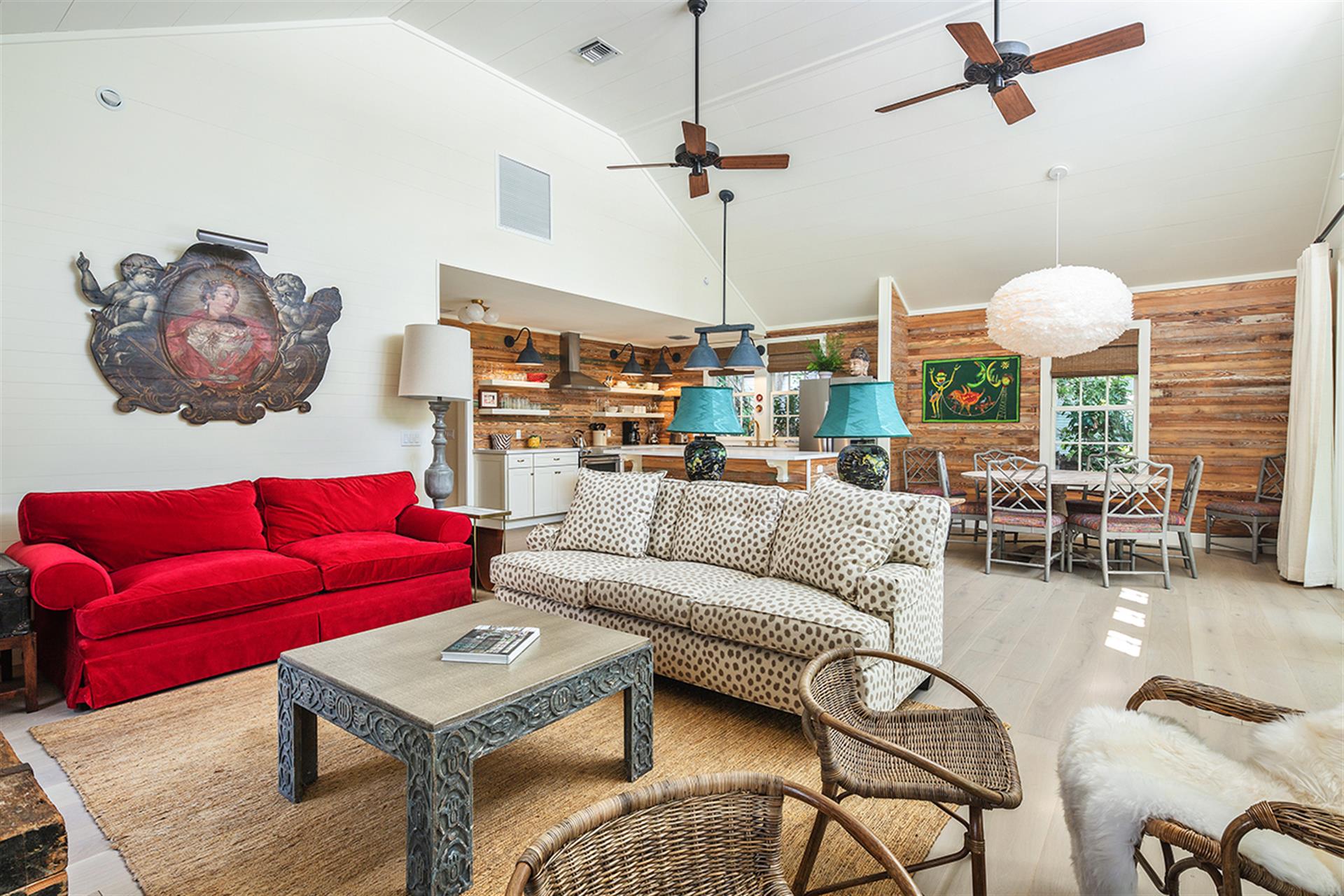 Youll feel like Key West royalty in this vaulted living room