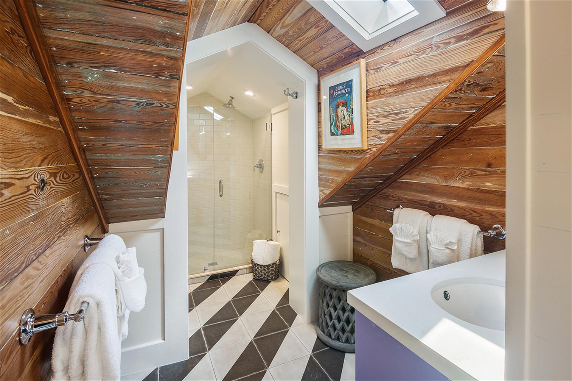 Skylights, unique angles  you deserve this opulent bathroom