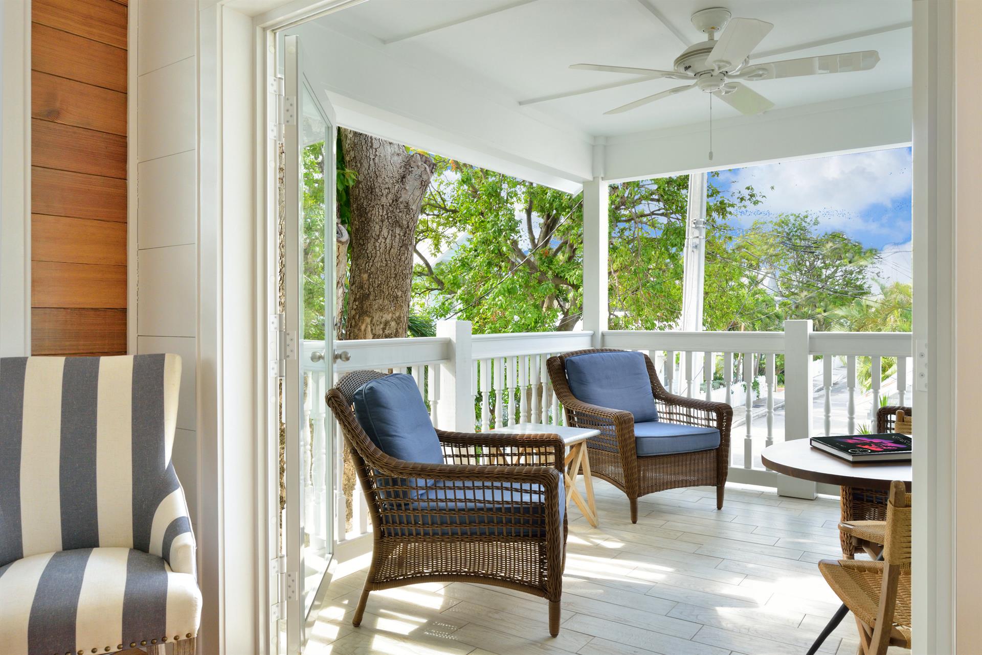 View of outdoor balcony from living room.