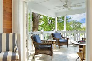 View of outdoor balcony from living room.