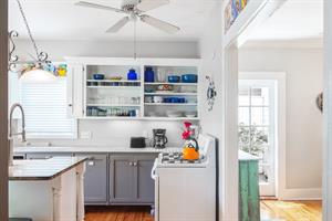 Open shelving for easy access to plates and bowls