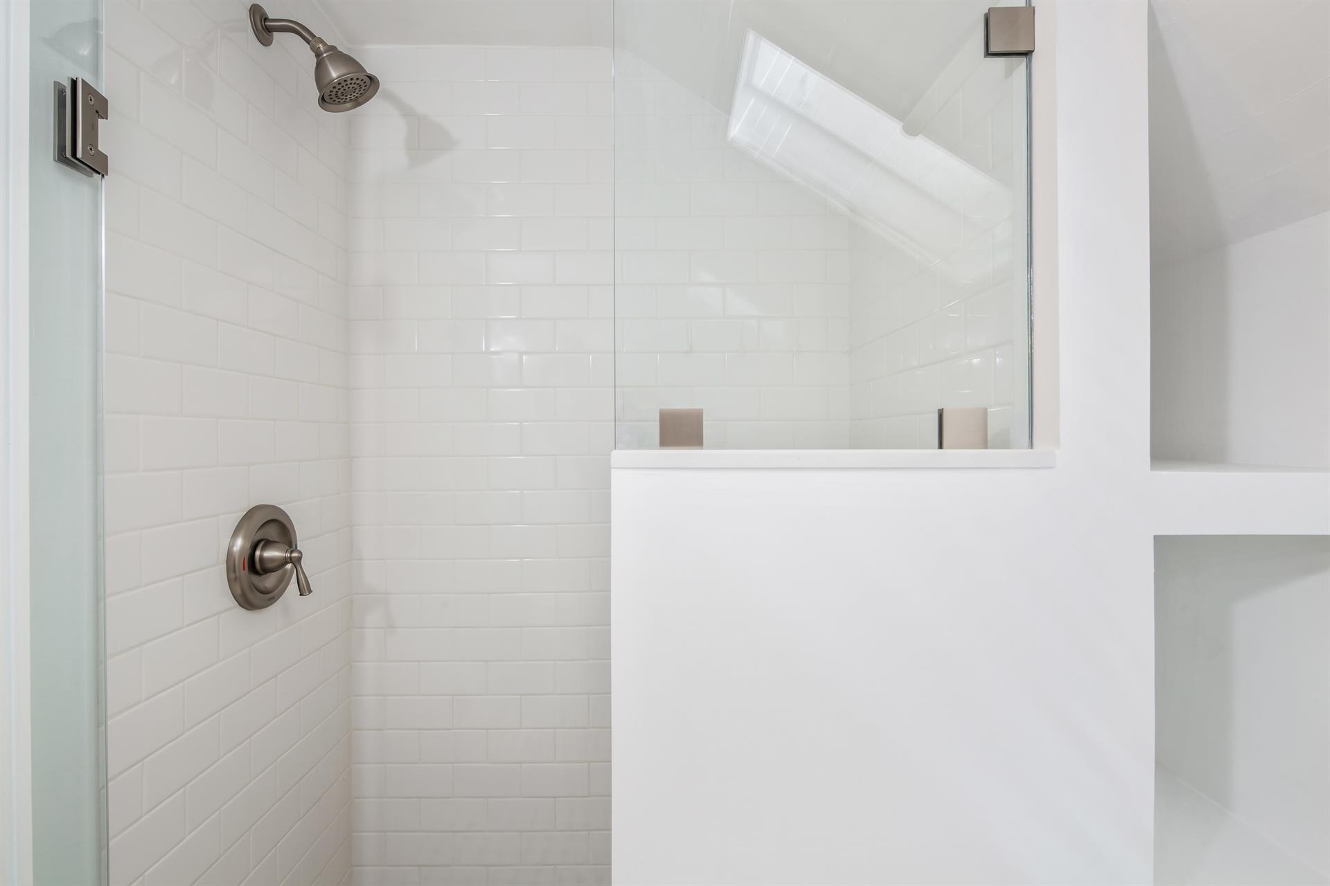 Walk in tiled shower