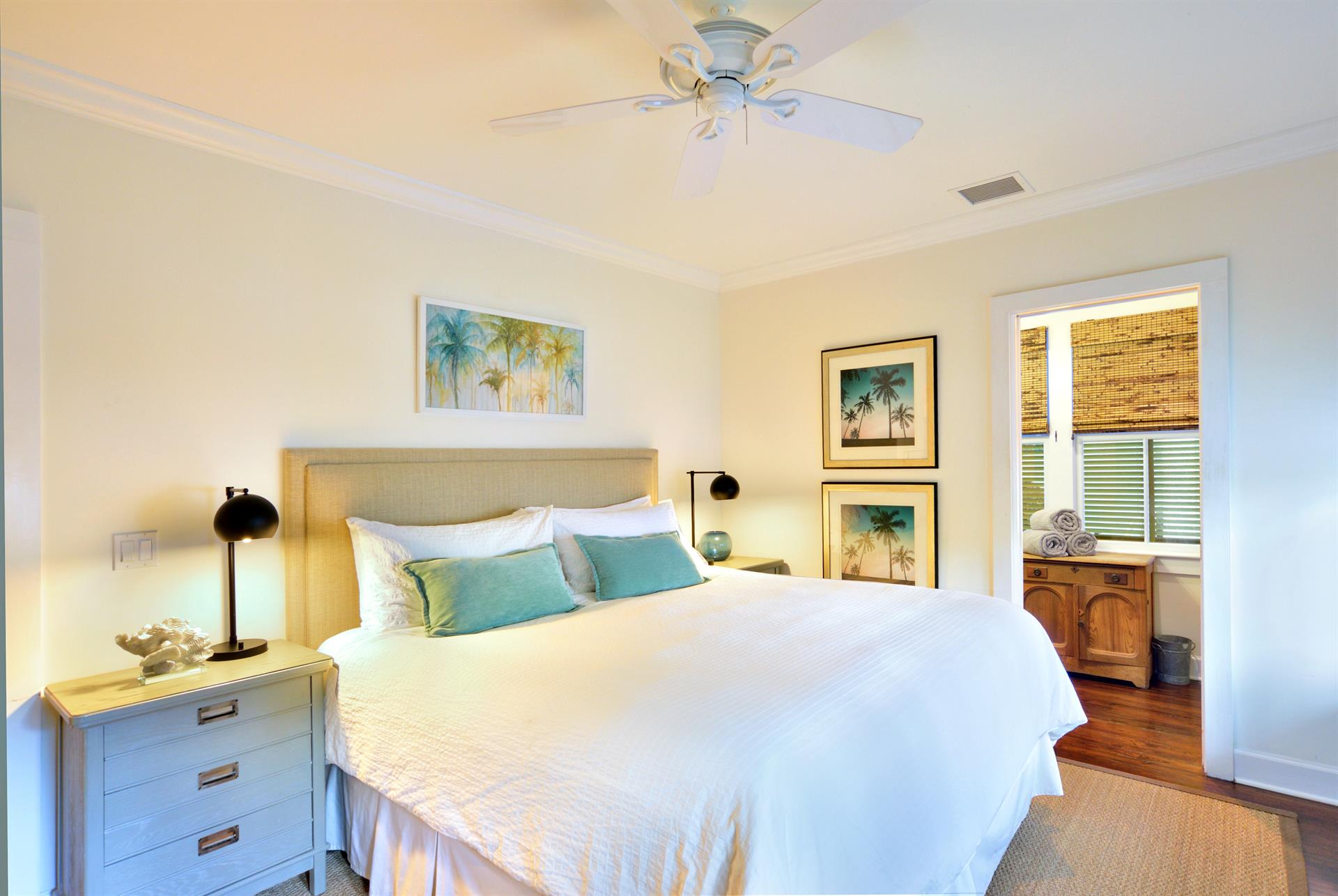 First floor primary king suite with ensuite bathroom.