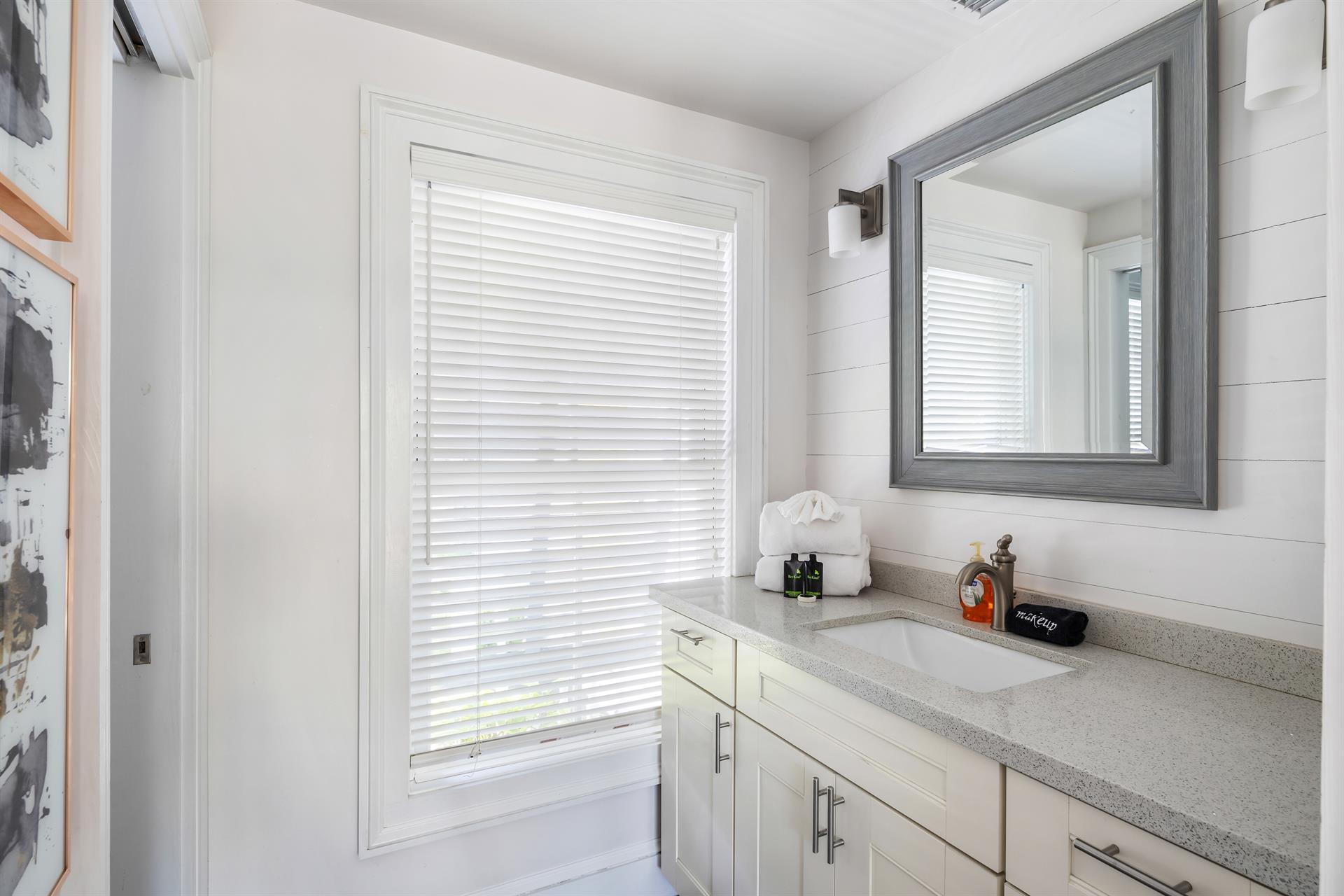 Ensuite has plenty of storage and counter space