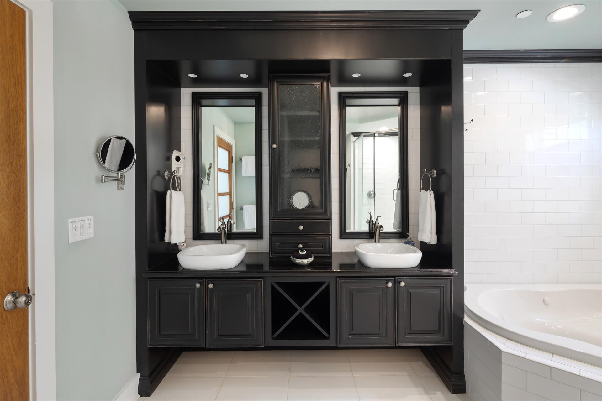 Double sinks and plenty of storage to make you feel at home.