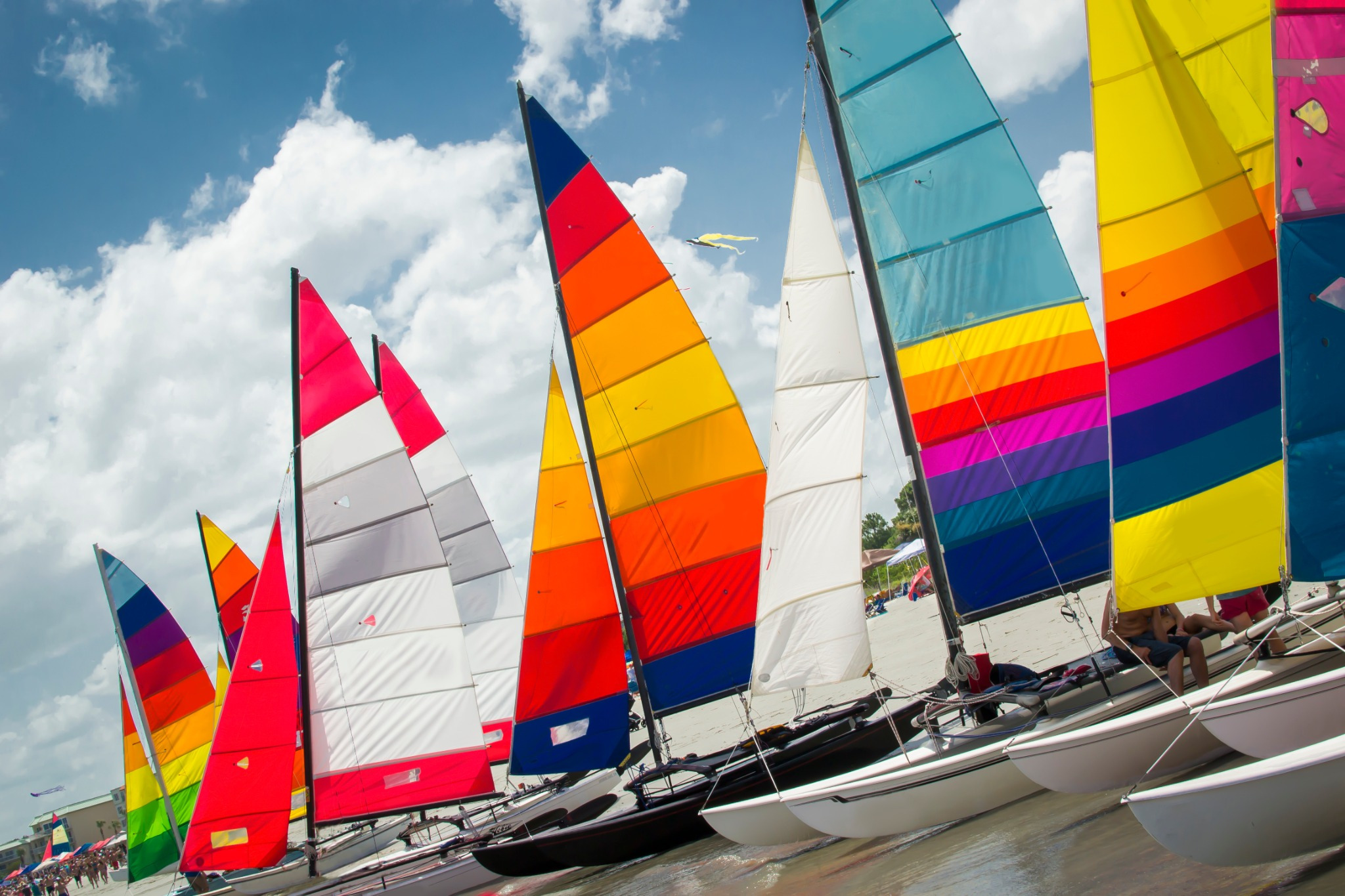 Colorful sailboats on the beach in St. Simons Island during summer