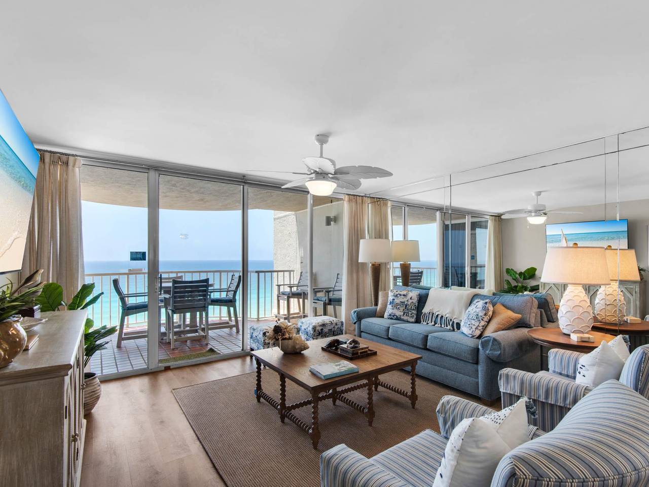 Living area with plenty of seating and breathtaking turquoise views