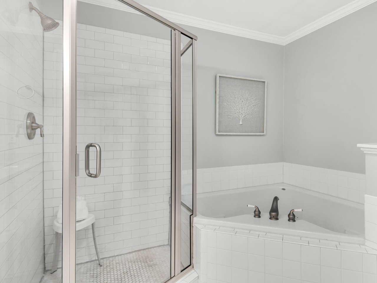 Primary Bathroom with WalkIn Shower and Soaking Tub