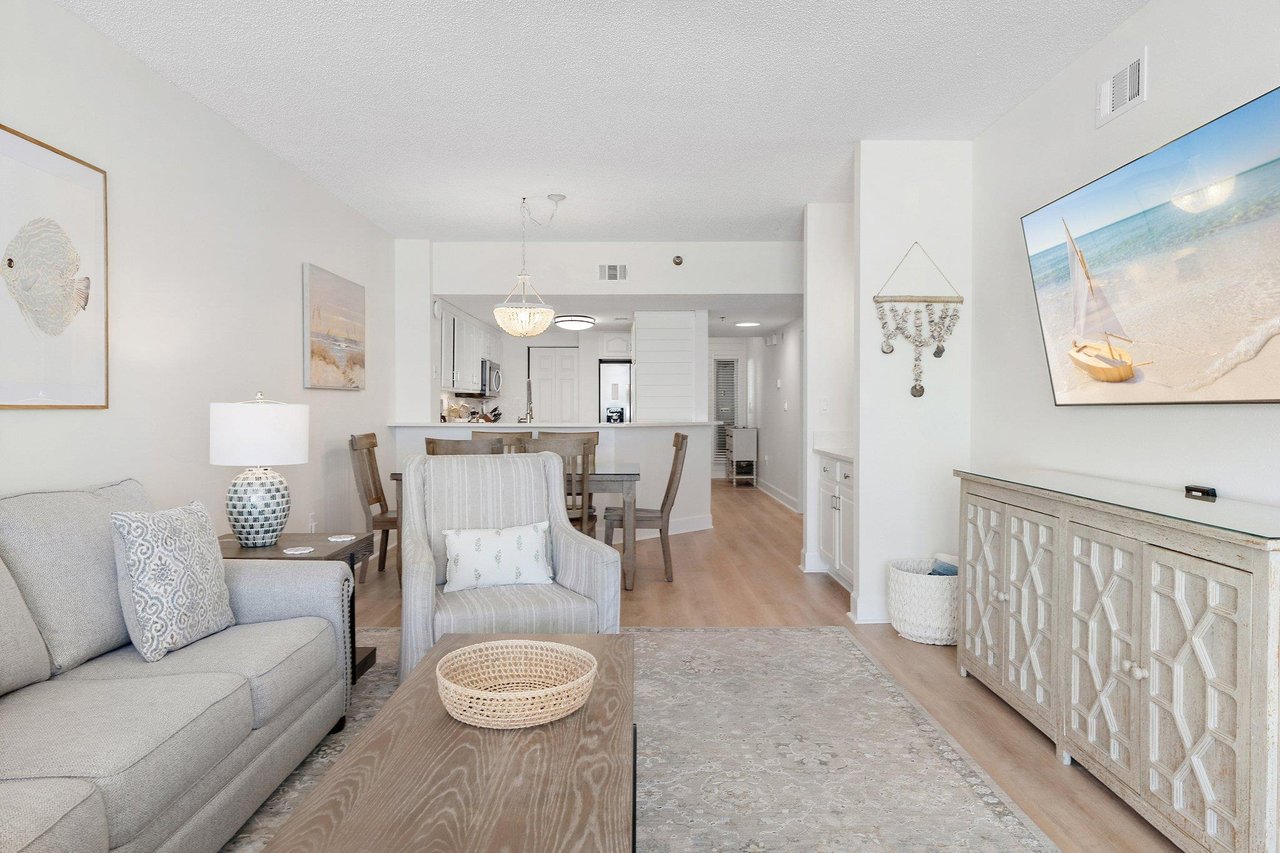Living Area into Dining and Kitchen