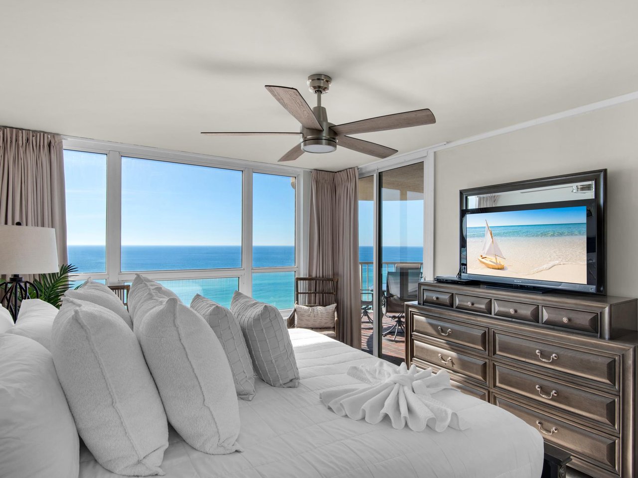 Bedroom 1 with King Bed and Flat Screen TV