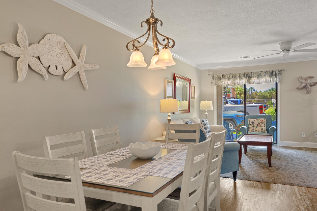Dining table open to living room