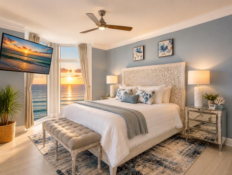 Primary bedroom with an amazing Gulf view