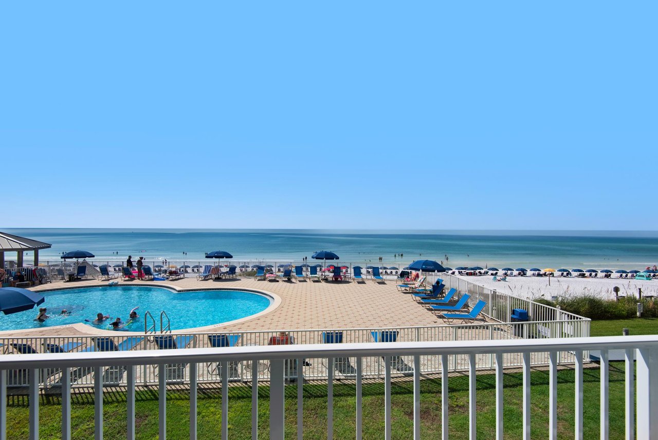 Large private balcony with Gulf view and pool view  The swimming pool will close for repairs beginning November 1, 2026 and will reopen for Spring Break 2027 exact date unknown at this time.