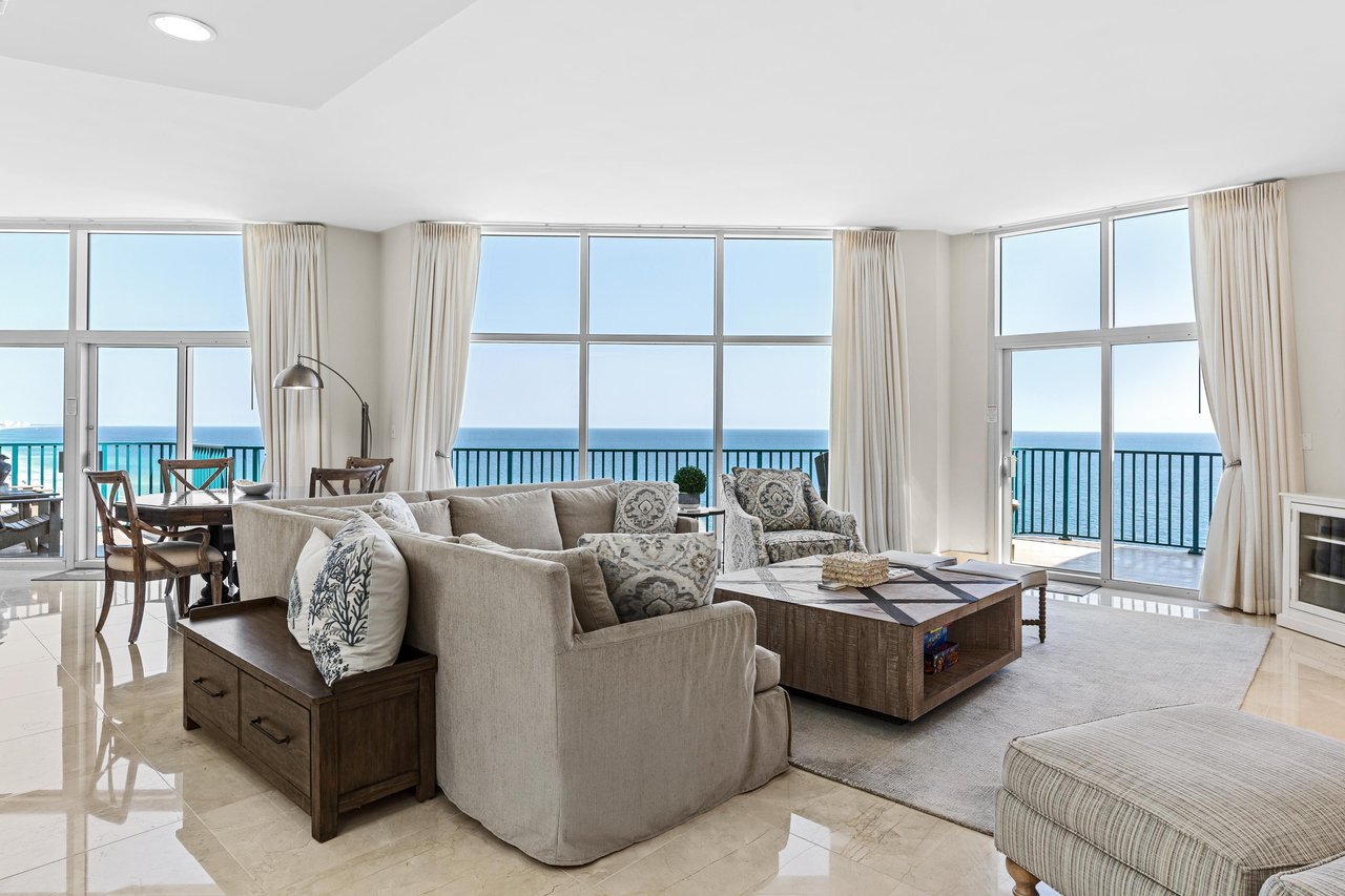 a living room with a large window