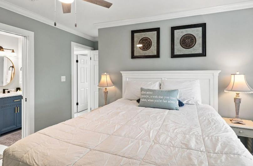 Slip into crisp white linens and let the calming grayblue walls wrap around you. Soft lamplight and thoughtful touches invite you to unwind and drift off.