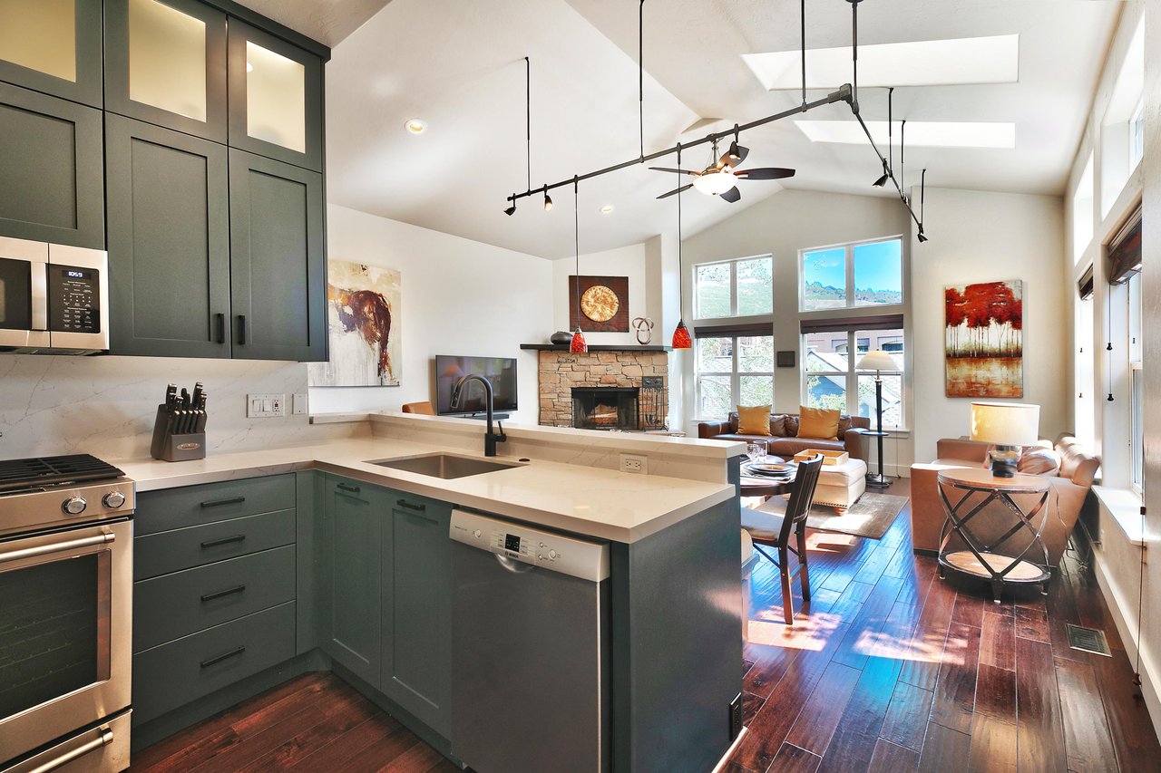 Kitchen opens up beautifully to the dining and living area