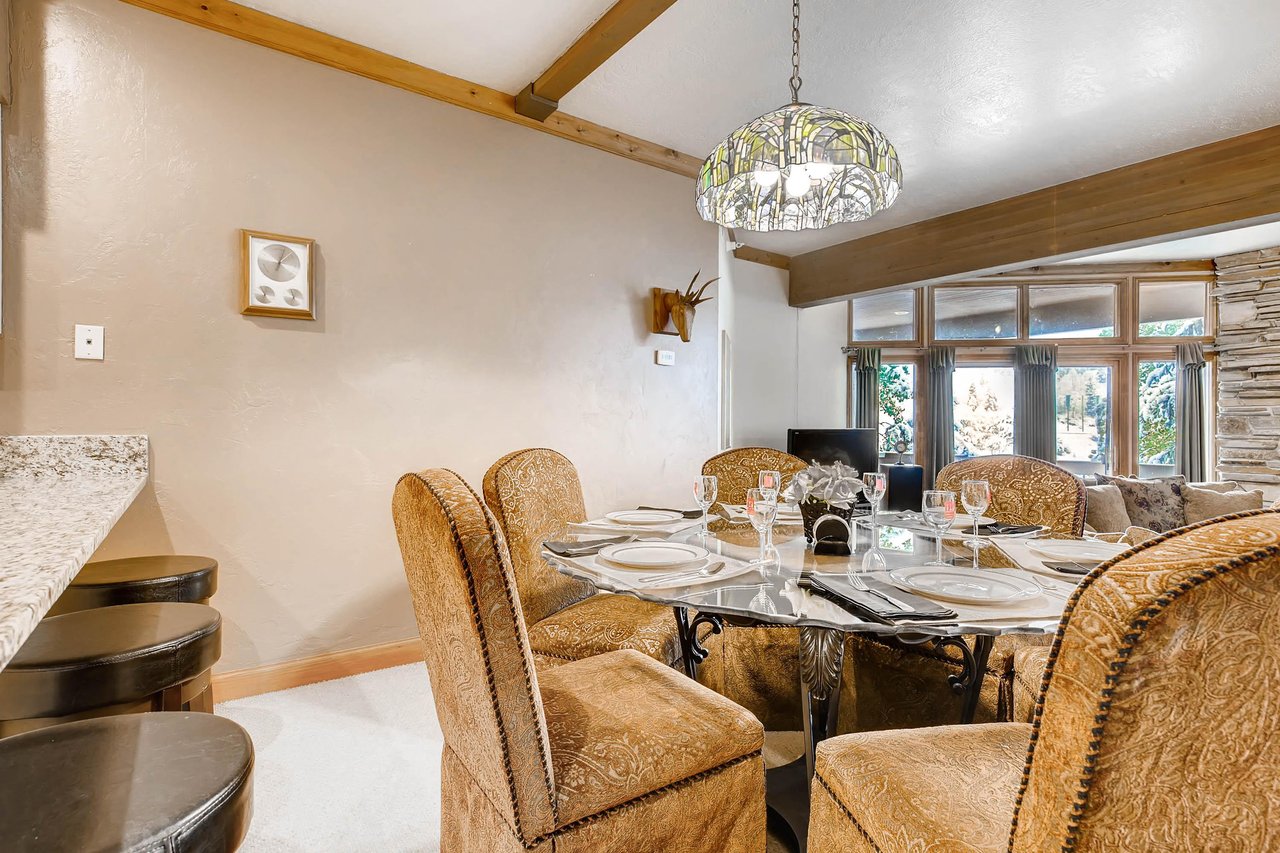 Inviting dining table seating 6  ParkCityLodging_PowderRunC11_Dining