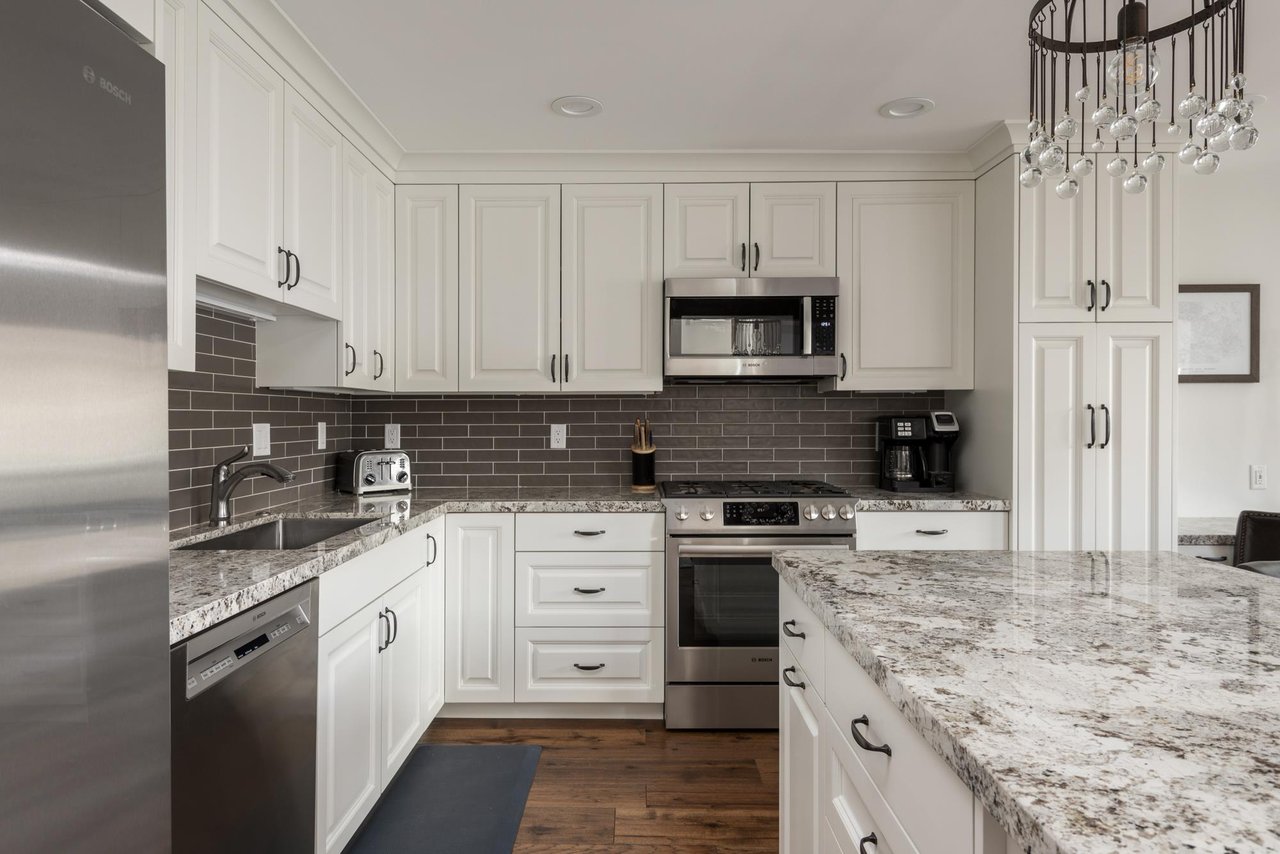 Granite countertops and stainless steel appliances