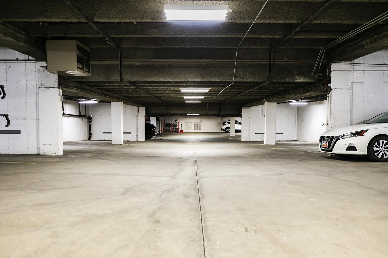 Private covered garage with elevator access