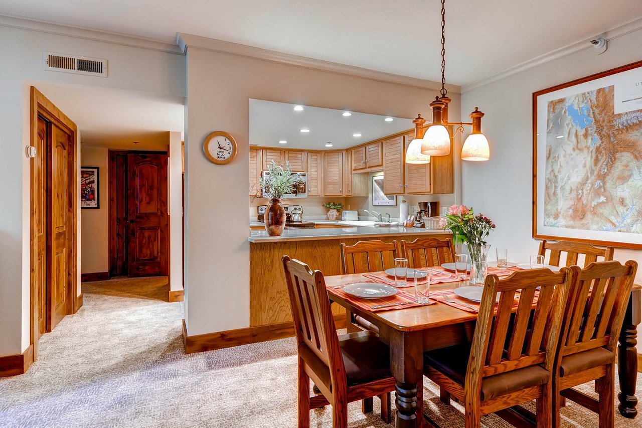 The dining table offers seating for 6.