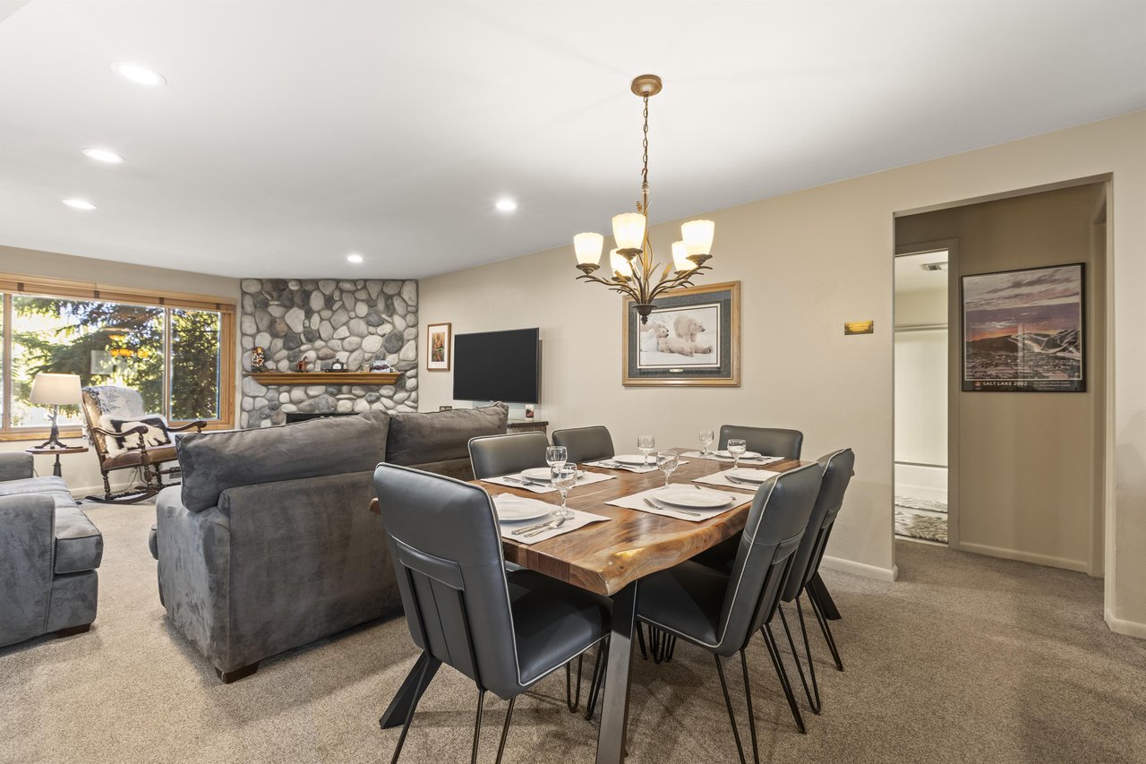 The dining room table with seating for 6 guests.