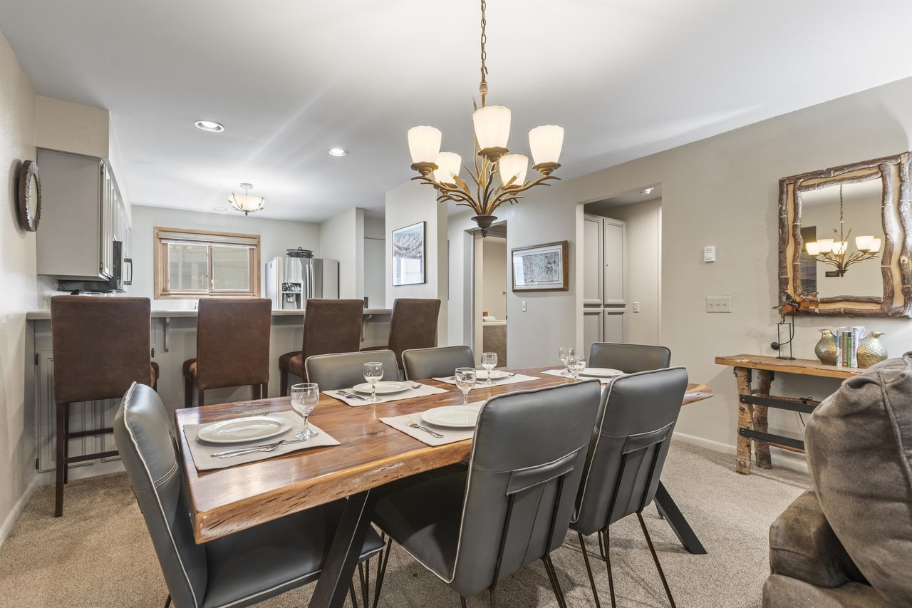 The dining room table with seating for 6 guests.