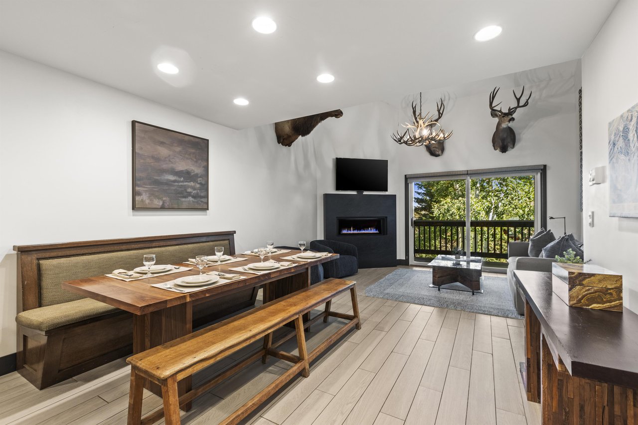 Snow Flower 126 has an open concept living, dining and kitchen area.