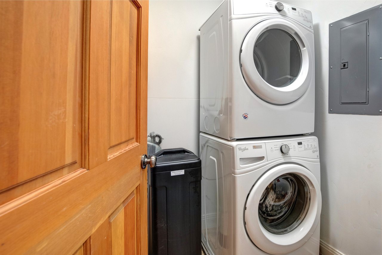Convenient private laundry facilities with fullsize washer and dryer.