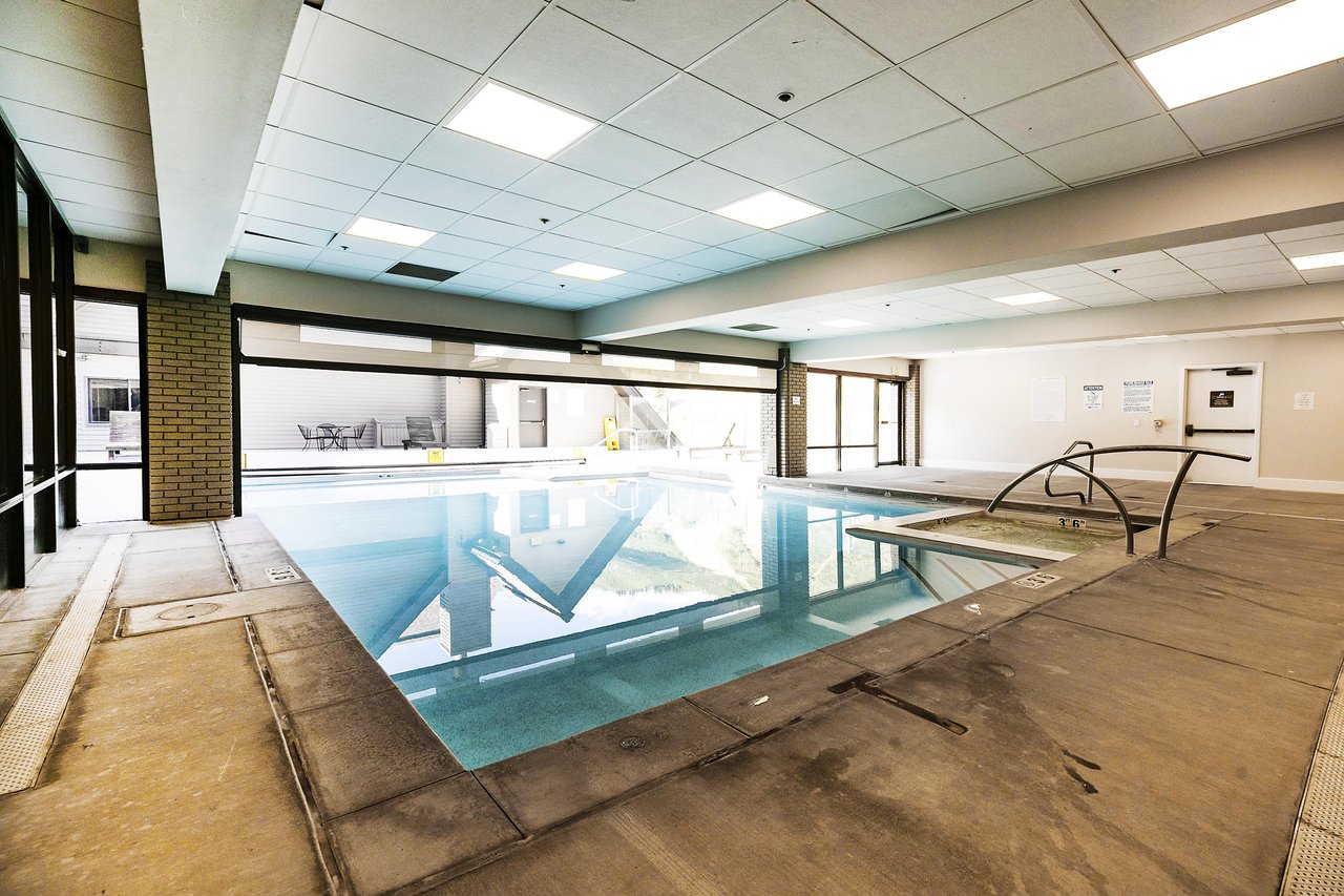The Resort Plaza common area indooroutdoor yearround pool and hot tub area.