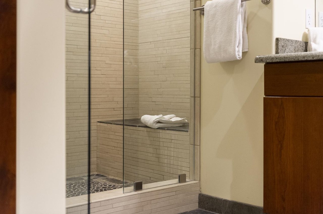 Glass shower in the main bathroom