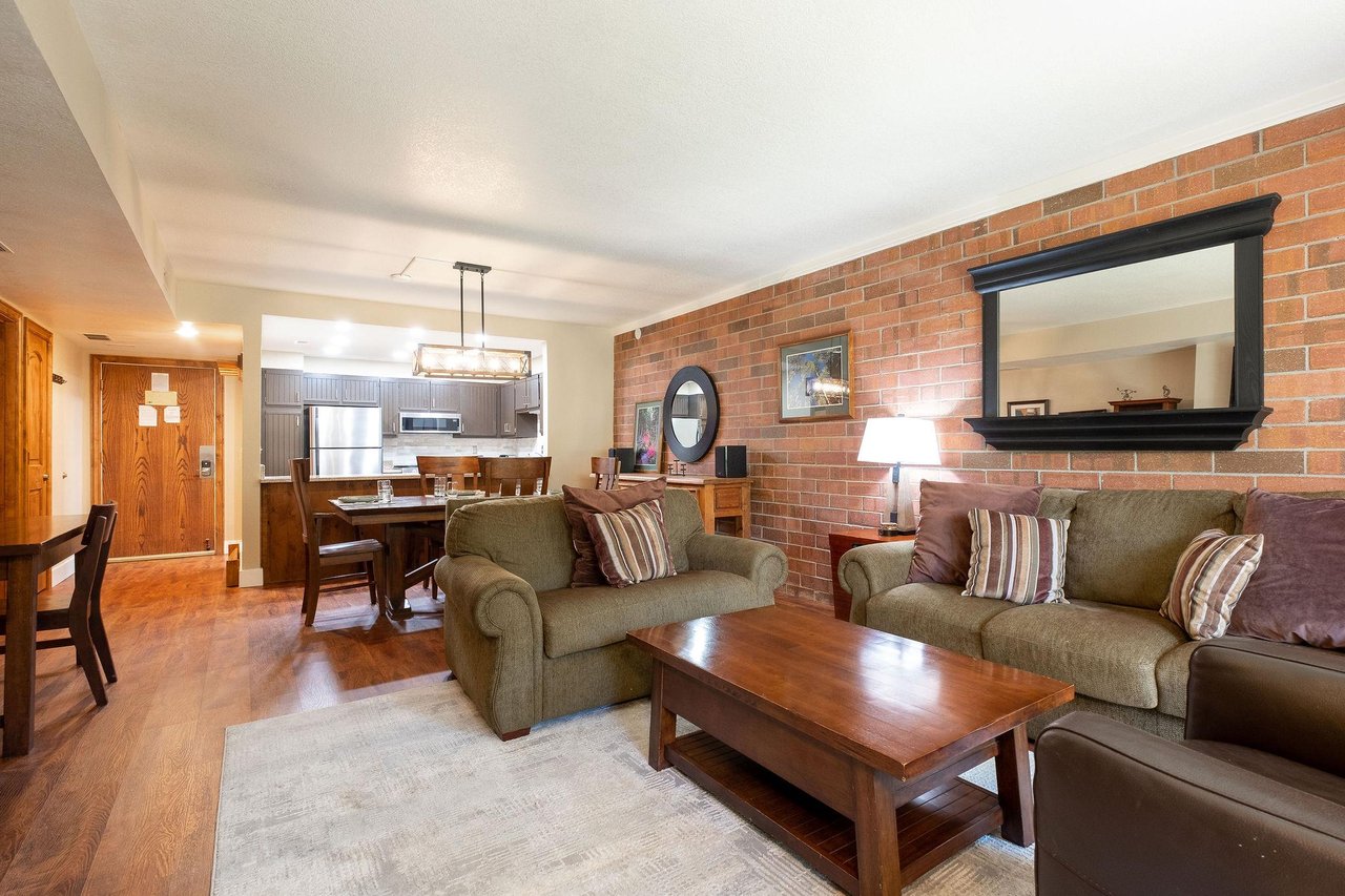 Living area, dining, and kitchen